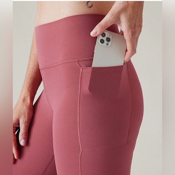 ATHLETA Transcend Stash Crop Straight Leg Coral Activewear Leggings Tight Pants - Picture 4 of 12